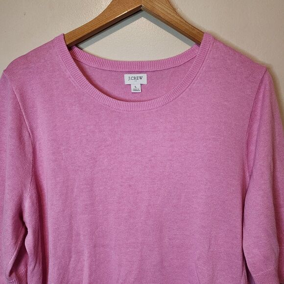 J Crew Linen Sweater Pink Crewneck Women's Large 3/4 Sleeve Pullover - Picture 3 of 11